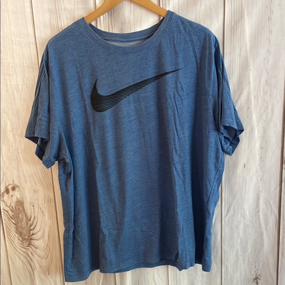 Nike Men's Dri-Fit Short Sleeve Tee Shirt Blue with Black Swoosh Logo Print XXL